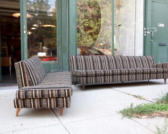 Vintage MCM 60's 2 piece sofa w/ striped upholstery | Free delivery in NYC and Hudson Valley areas
