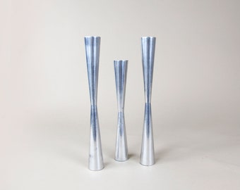 Vintage mcm set of 3 aluminum cancel stick holders