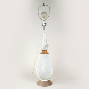 Vintage mcm tall ceramic and wood lamp by FAIP