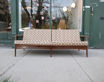 Vintage MCM 70's walnut sofa w/ new cushions | Free delivery in NYC and Hudson Valley areas