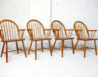 Vintage set of 4 mcm teak erik ole jorgensen style windsor chairs by KD Furniture Thailand | Free delivery in NYC and Hudson Valley areas