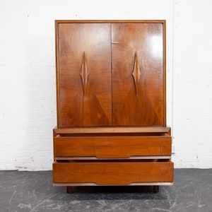 Vintage MCM tall walnut sculptural brutalist style wardrobe by ACME furniture Free delivery only in NYC and Hudson Valley areas image 4