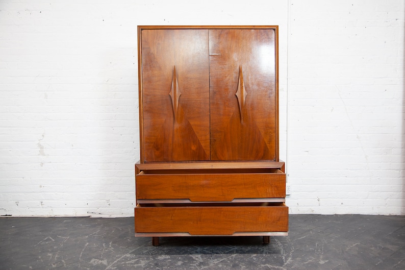 Vintage MCM tall walnut sculptural brutalist style wardrobe by ACME furniture Free delivery only in NYC and Hudson Valley areas image 4