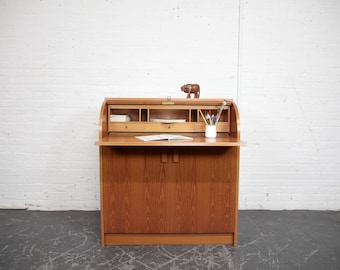 Vintage MCM Scandinavian teak roll top desk made in Sweden | Free delivery in NYC and Hudson Valley areas