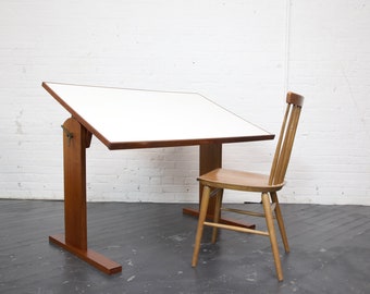 Vintage MCM teak drafting table with adjustable table top | Free delivery only in NYC and Hudson Valley areas