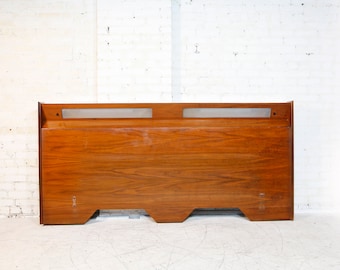 Vintage mcm walnut queen size headboard with reading lights | Free delivery in NYC and Hudson Valley areas