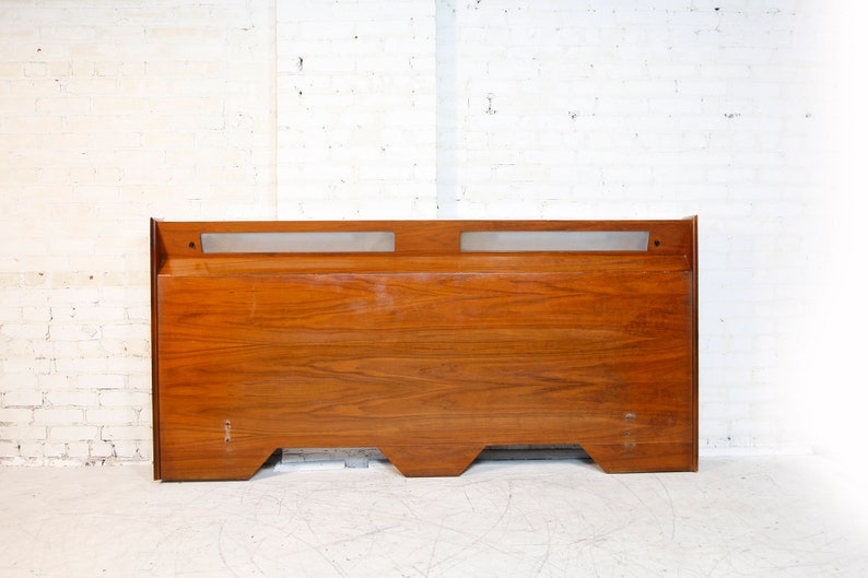 Vintage mcm walnut queen size headboard with reading lights Free delivery in NYC and Hudson Valley areas image 1