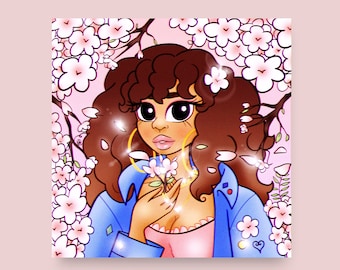 Sakura Hanami 2021 Art Print - Black Girl Art Asian Springtime Anime Disney Flowers Afro