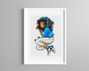 Butterfly Effect Art - Travis Scott, Jordan 1s, Nike, Black Girl Art, Curly Hair Art, Anime Art, Cute, Mood, Illustration Decor, Art Decor
