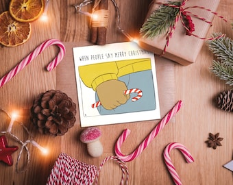 Arthur Fist Meme Candy Cane Christmas Card - Happy Holidays Funny Meme Greetings Card