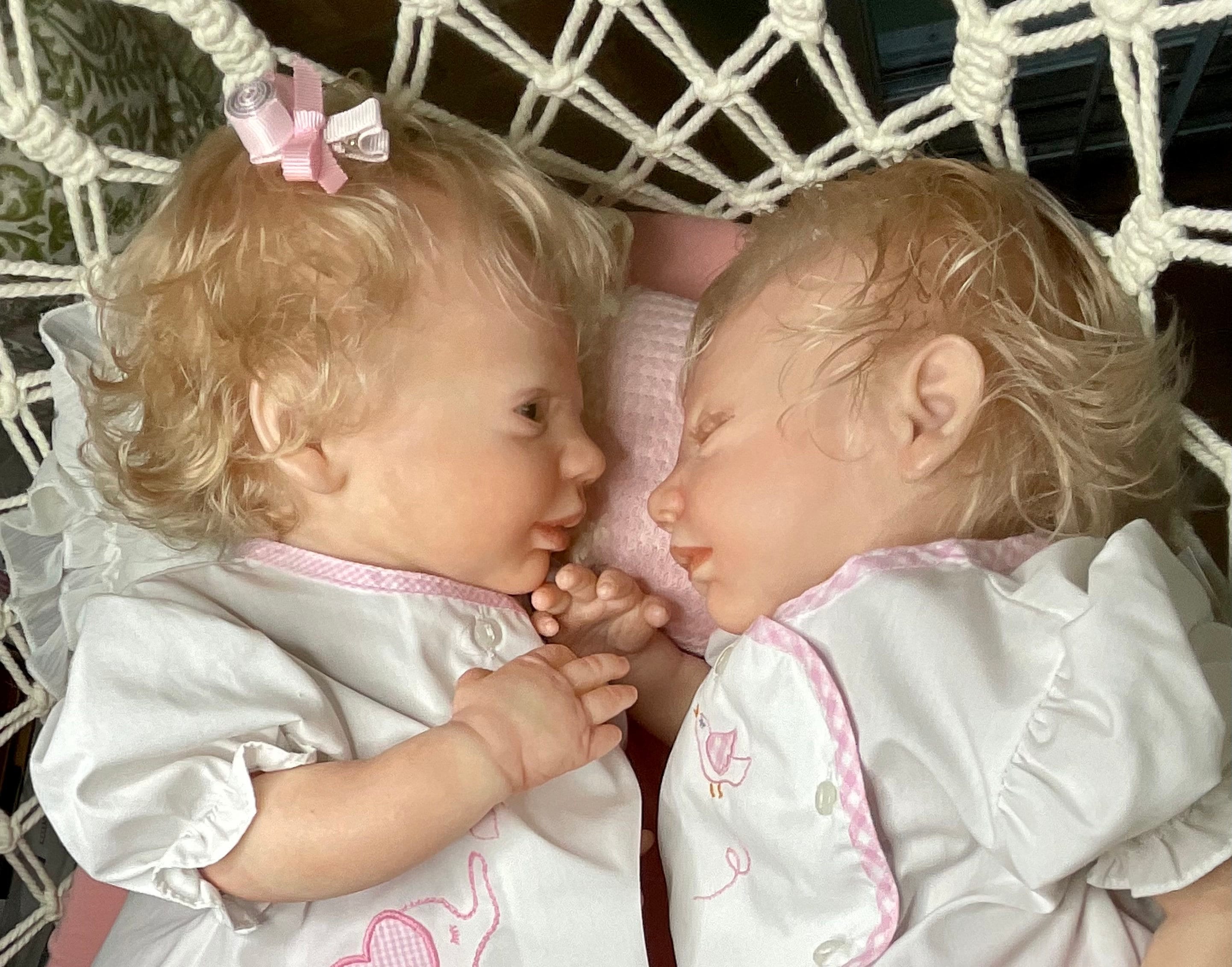Reborn dolls 18” identical twin girls (Steven awake & asleep) by reborn artist Peg Spencer
