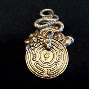 Bronze Hekate Wheel Pendant: Strophalos, Serpent & Oak Leaf