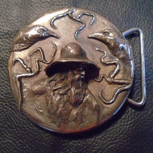 Odin Belt Buckle / Bronze Metal / Heathen Buckle/ Odin's Ravens/