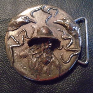 Odin Belt Buckle / Bronze Metal / Heathen Buckle/ Odin's Ravens/ image 1