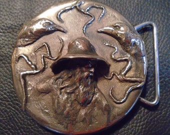 Odin Belt Buckle / Bronze Metal / Heathen Buckle/ Odin's Ravens/