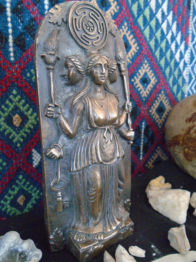 Hecate Statue/ Bronze Metal/ Hecates Wheel/ Strophalos/ Hekate image 1