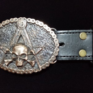 Masonic Belt Buckle & Loop: Handcrafted Bronze Freemason Biker Design