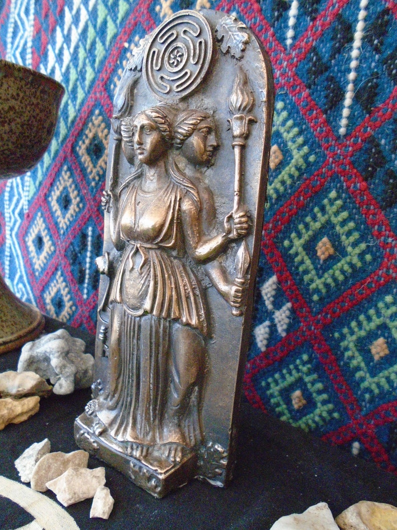 Hecate Statue/ Bronze Metal/ Hecates Wheel/ Strophalos/ Hekate image 2