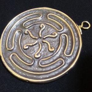 Handcrafted Bronze Hekate Wheel Pendant: Strophalos Goddess Altar