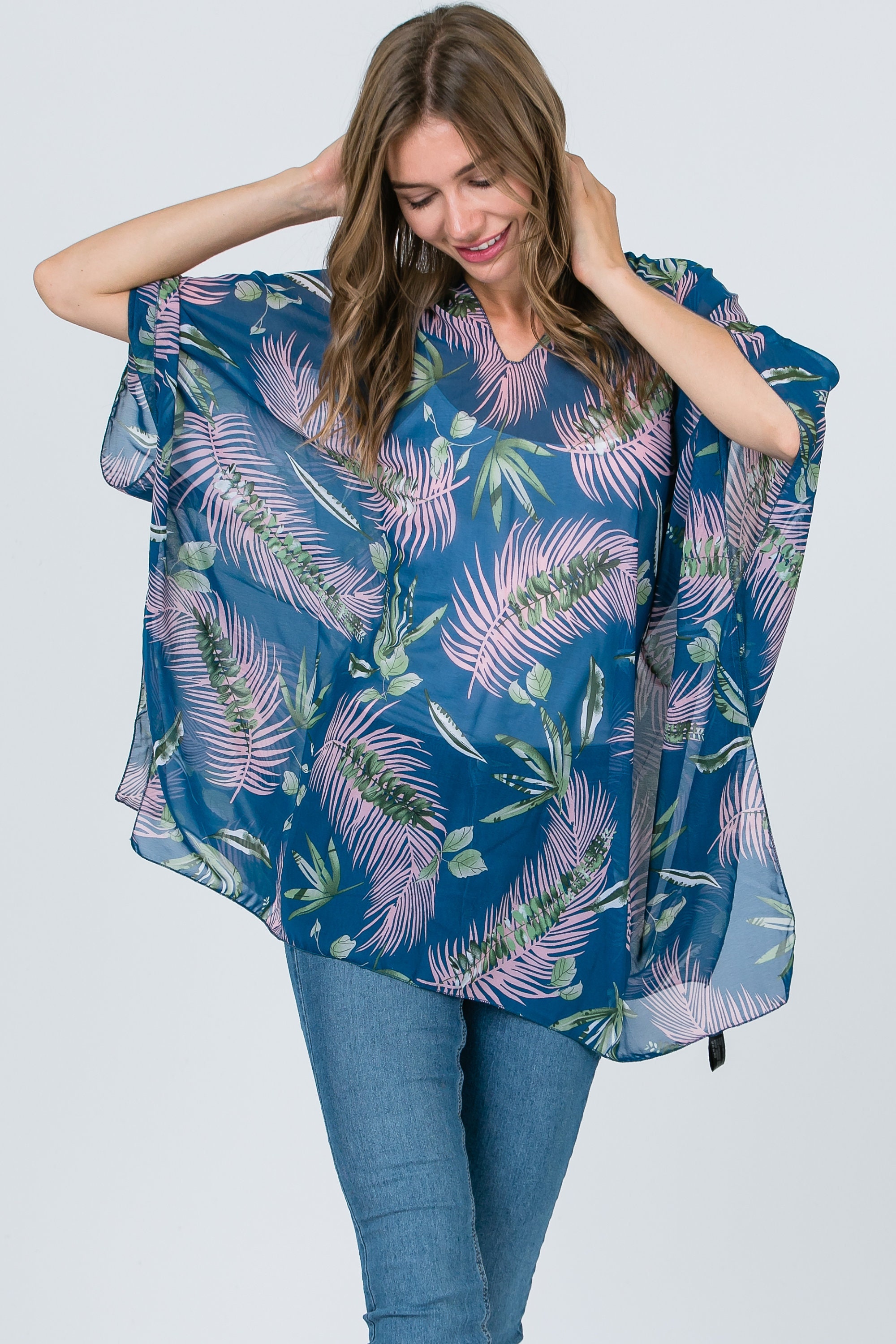 Tropical & Festival Palm Tree Ponchos. Boxy Blue Pattern - Etsy