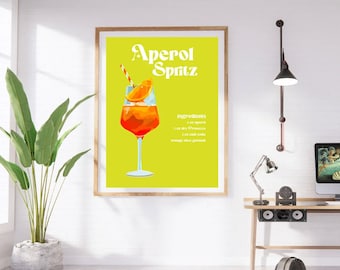 Set von 10 Retro Handgezeichneten Cocktail Illustrationen | Bar Cart Art Digitale Downloads | Alkohol Drucke | Aperol Spritz | Espresso Martini