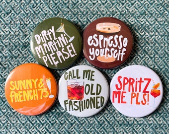 Cocktail Club Kollektion Button Button | Espresso Martini | Aperol Spritz | Altmodisch | Französisch 75 | Schmutziger Martini