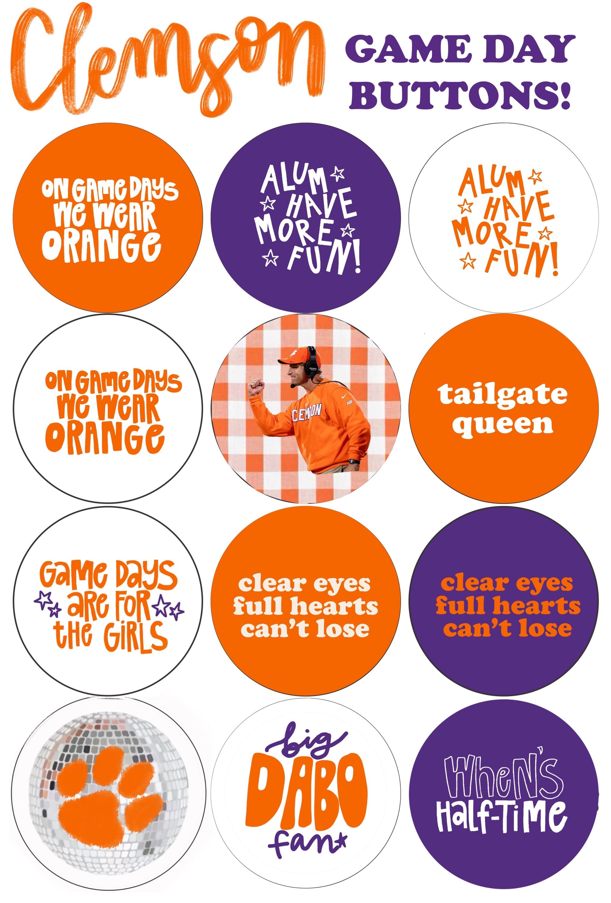 Clemson University Game Day Buttons | Go Tigers | College Football ...