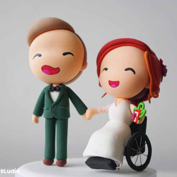 Wheelchair Wedding Cake Topper Figurine Bride and Groom | Bride in Wheelchair | Cute Figurine Wedding Cake Topper | Wedding Gift for Couple