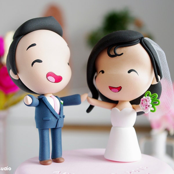 Custom Wedding Cake Topper Bride and Groom Figurine | Just Married Cake Topper | Cute 3D Wedding Topper | Kawaii Gift for Newlywed Couple