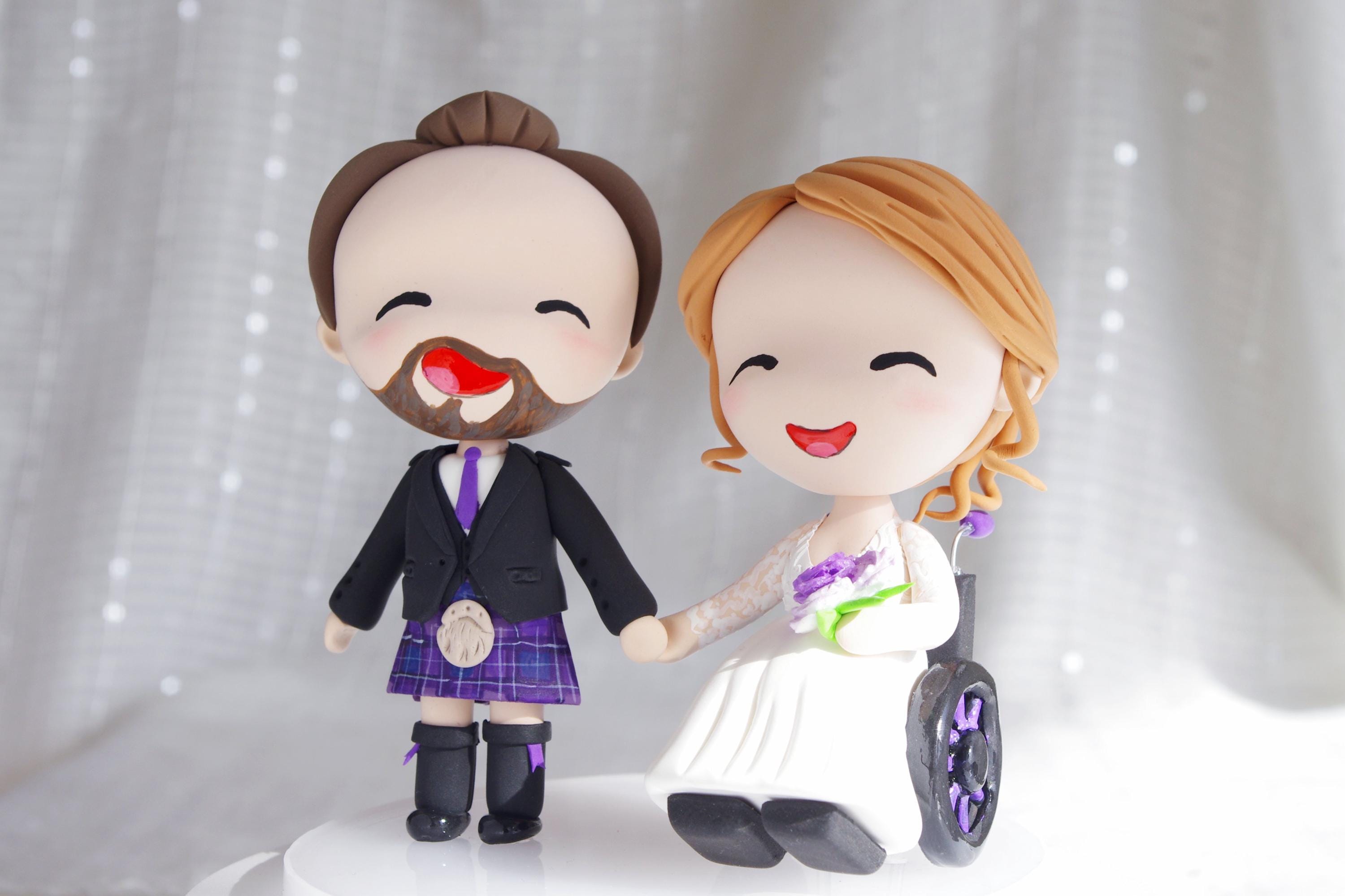 Custom Wedding Cake Topper: Wheelchair Bride and Scottish Groom in Kilt ...