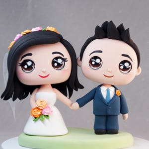 Happily Crying Kawaii Chibi Bride and Groom Wedding Cake Topper Figurine