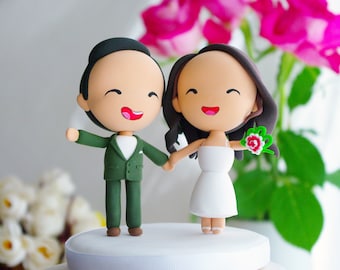 Wedding Cake Topper Bride and Groom | Cute Figurine Wedding Cake Topper | Just Married Cake Topper | Kawaii Wedding Gift for Married Couple