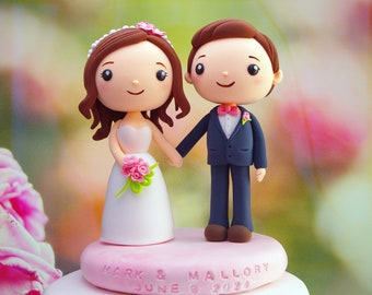 Figura de topper de pastel de boda / Topper de pastel de novia y novio / Topper de pastel recién casado / Linda idea de regalo de boda / Decoración de boda Kawaii