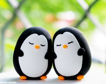 Pinguïn bruidstaart Topper | Dwergpapegaaien taarttopper | Leuke bruidstaarttopper | Net getrouwd pinguïnpaar beeldje | Slapend koppel