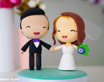 Anime Wedding Cake Topper Bride and Groom Figurine | Cute Figurine Wedding Cake Topper | Kawaii Wedding Cake Topper Gift for Married Couple