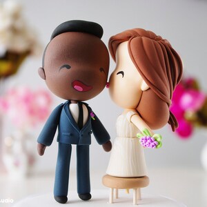 Funny Bride and Groom Cake Topper: Handmade Clay Wedding Figurine
