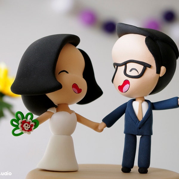 Custom Wedding Cake Topper Bride and Groom | Funny Wedding Cake Topper Figurine | Kawaii Gift for Newlywed Couple | Just Married Cake Topper