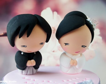 Japan Wedding Cake Topper Bride and Groom Figurine | Kawaii Wedding Cake Topper | Just Married Cake Topper | Funny Just Married Gift