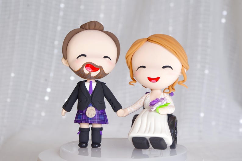 Custom Wedding Cake Topper: Wheelchair Bride and Scottish Groom in Kilt ...