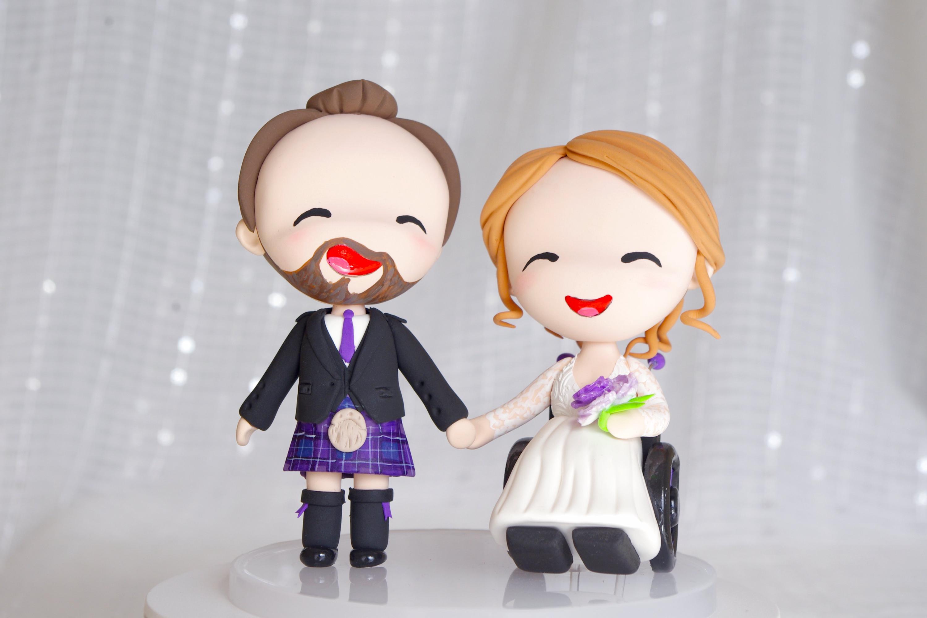 Custom Wedding Cake Topper: Wheelchair Bride and Scottish Groom in Kilt ...