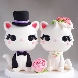 Cat Wedding Cake Topper Bride and Groom | Two White Cats Cake Topper | Bride and Groom Cake Topper | Wedding Ring Holder | Just Married Cats
