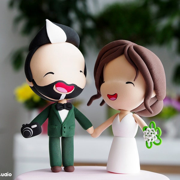 Custom Wedding Cake Topper Bride and Groom Figurine | Photographer Wedding Cake Topper | Just Married Cake Topper | Funny Wedding Decoration