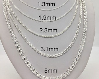 925 Sterling Silver Spiga Wheat Chain – 1.3mm to 5mm, Custom Lengths