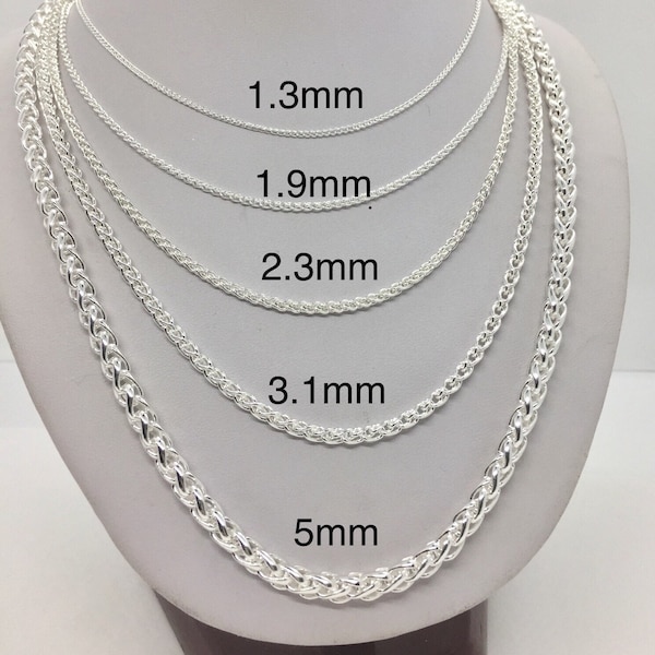 925 Sterling Silver Men's Women's Spiga/ Wheat chain 1.3mm - 5mm 16" - 30" CUSTOM LENGTHS OFFERED