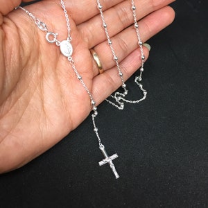 925 Sterling Silver Rosary Men&#39;s Women&#39;s Necklace Crucifix Miraculous Mary Beaded rosary 3mm, 4mm, 5mm, 6mm 20&quot;-30&quot;