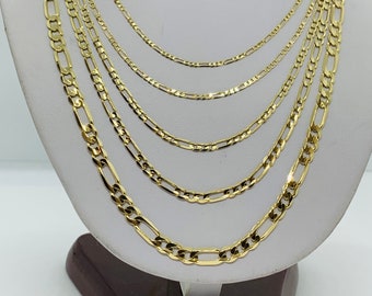 14K Solid Yellow Gold Figaro Link Chains Necklace Men’s Women's 2mm-5.5mm 16”-30" CUSTOM LENGTHS OFFERED