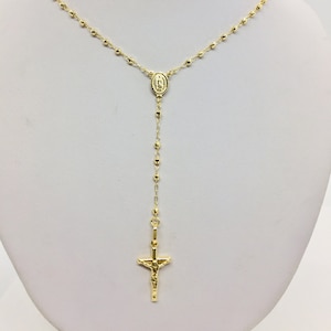 14K Solid Yellow Gold Rosary Necklace Crucifix Women's necklace 2.5mm 16" 18" & 20"