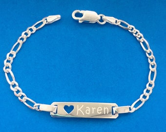 925 Sterling Silver Personalised Ladies Curb ID Pave Bracelet7.5/" FREE ENGRAVING