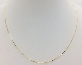 14K Solid Yellow Gold Box Chain Necklace, Fine Women's Jewelry