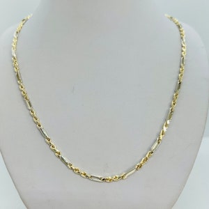 14K Two Tone Figarope Chain Necklace Men&#39;s/Women&#39;s 3mm 16&quot;-26&quot;